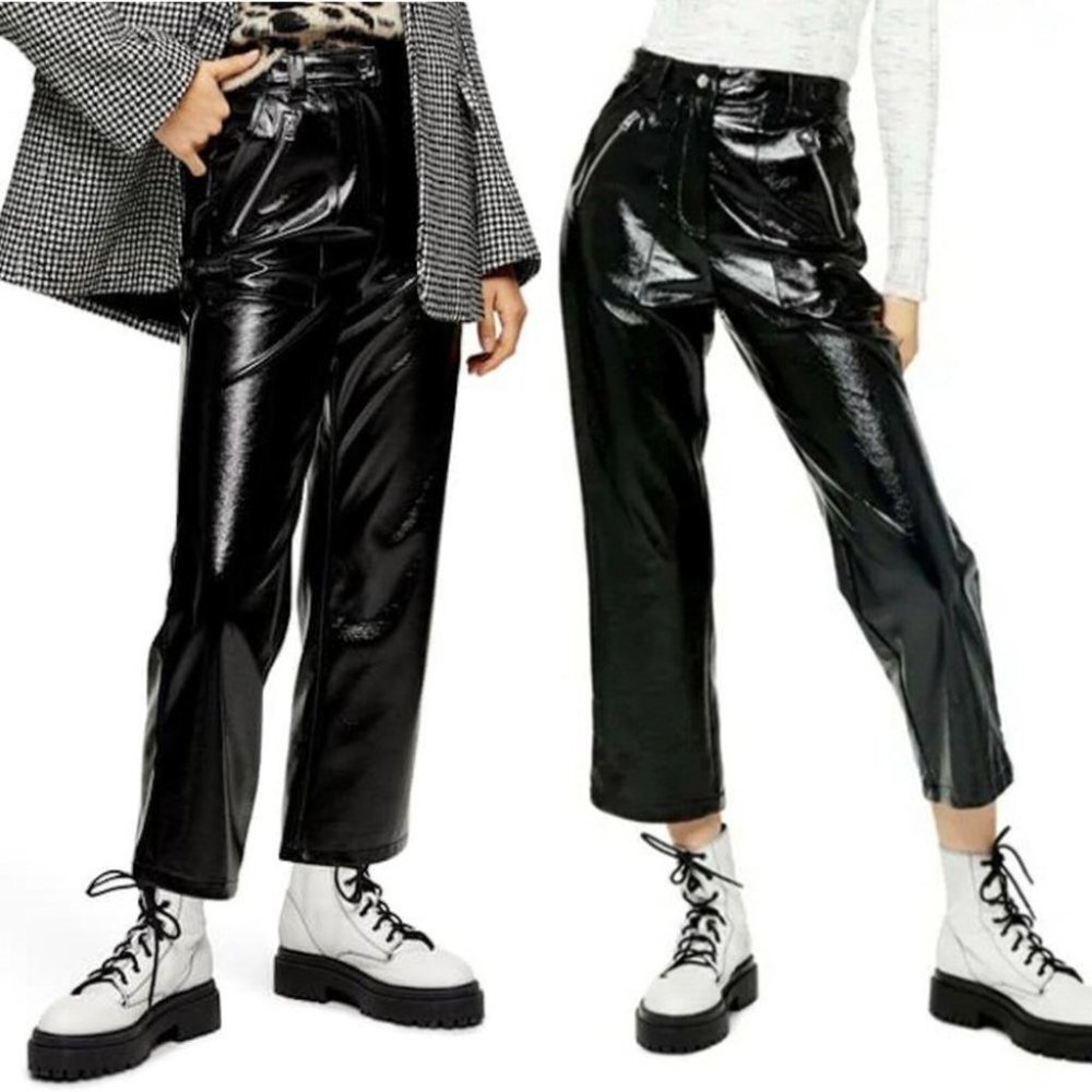 NEW Topshop Women's Black Lily Straight Leg Faux  Leather Size 2 Medium Pants